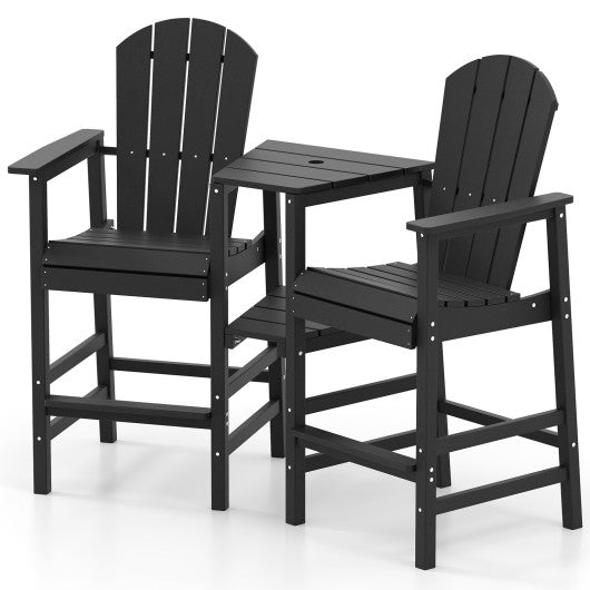 2-Seat Adirondack Chair All-Weather Adirondack Chair with Double Connecting Tray-Black