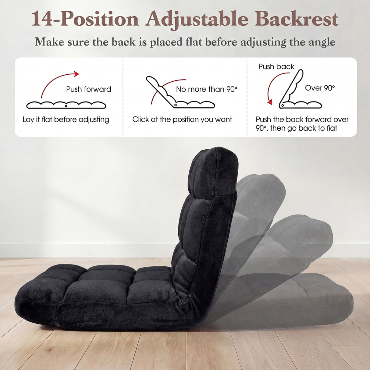 Adjustable 14-Position Floor Chair Folding Lazy Gaming Sofa Chair-Black