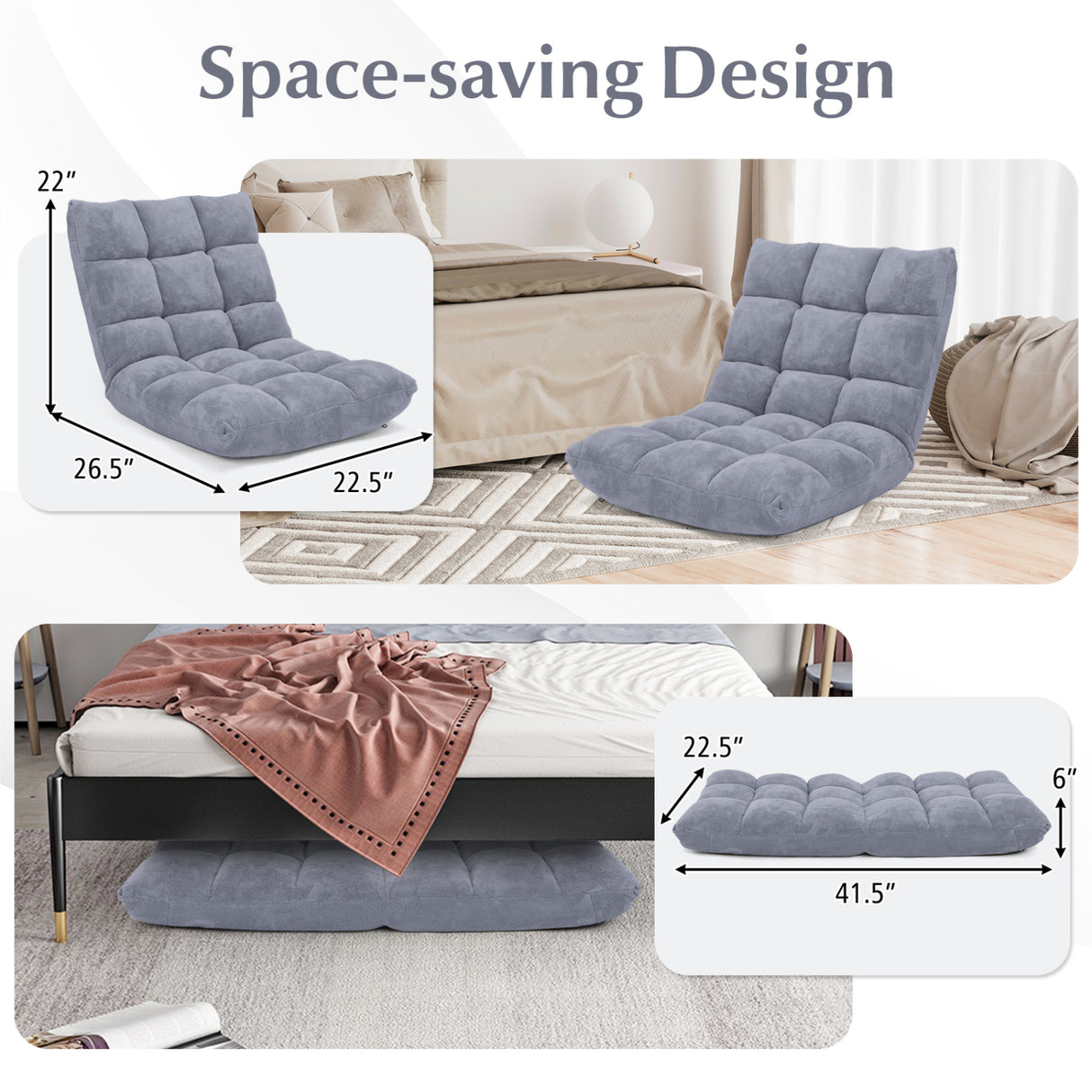 Adjustable 14-position Cushioned Floor Chair-Beige