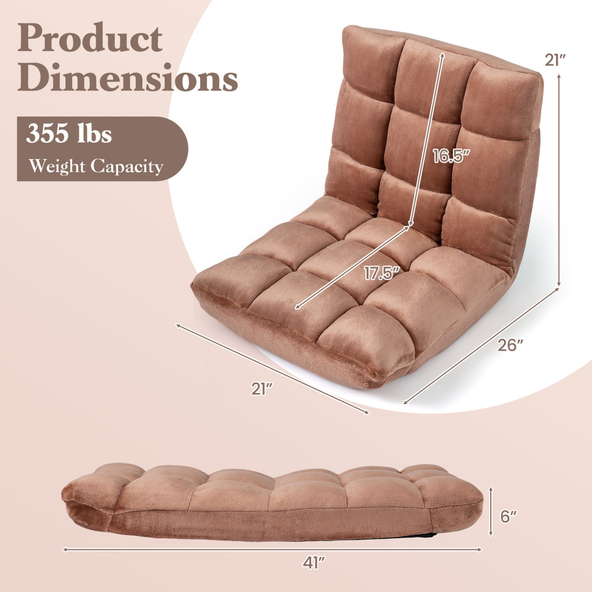Adjustable 14-position Cushioned Floor Chair-Beige