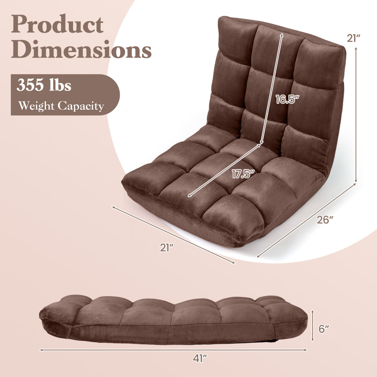 Adjustable 14-position Cushioned Floor Chair-Coffee