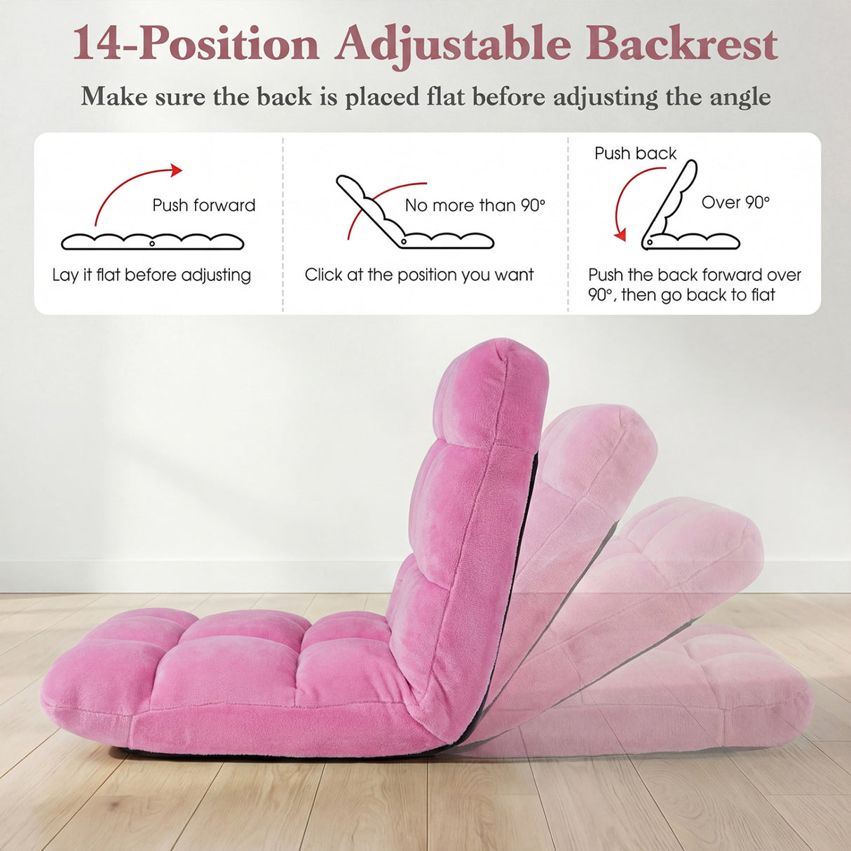 Adjustable 14-position Cushioned Floor Chair-Pink