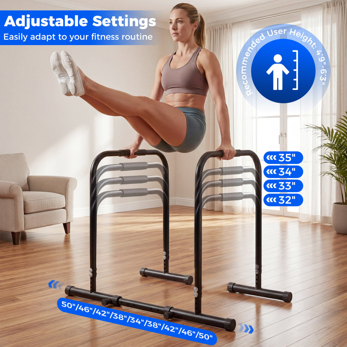 Adjustable Dip Bar Station with 660 LBS Capacity for Calisthenics and Strength Training-Black