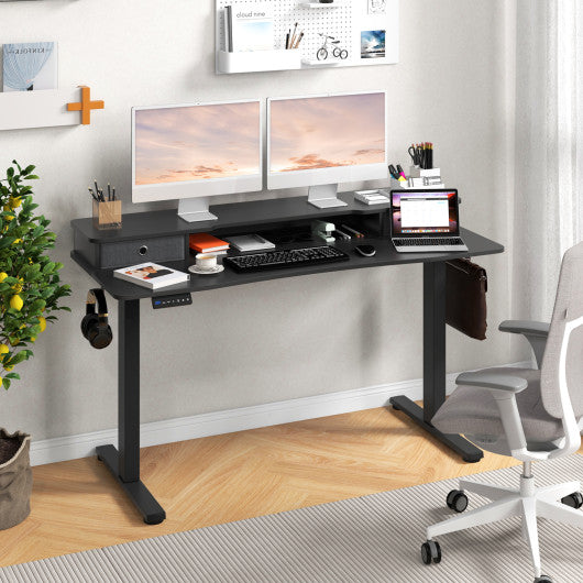 55 Inch x 24 Inch Height Adjustable Electric Standing Desk with 2 Drawers-Black