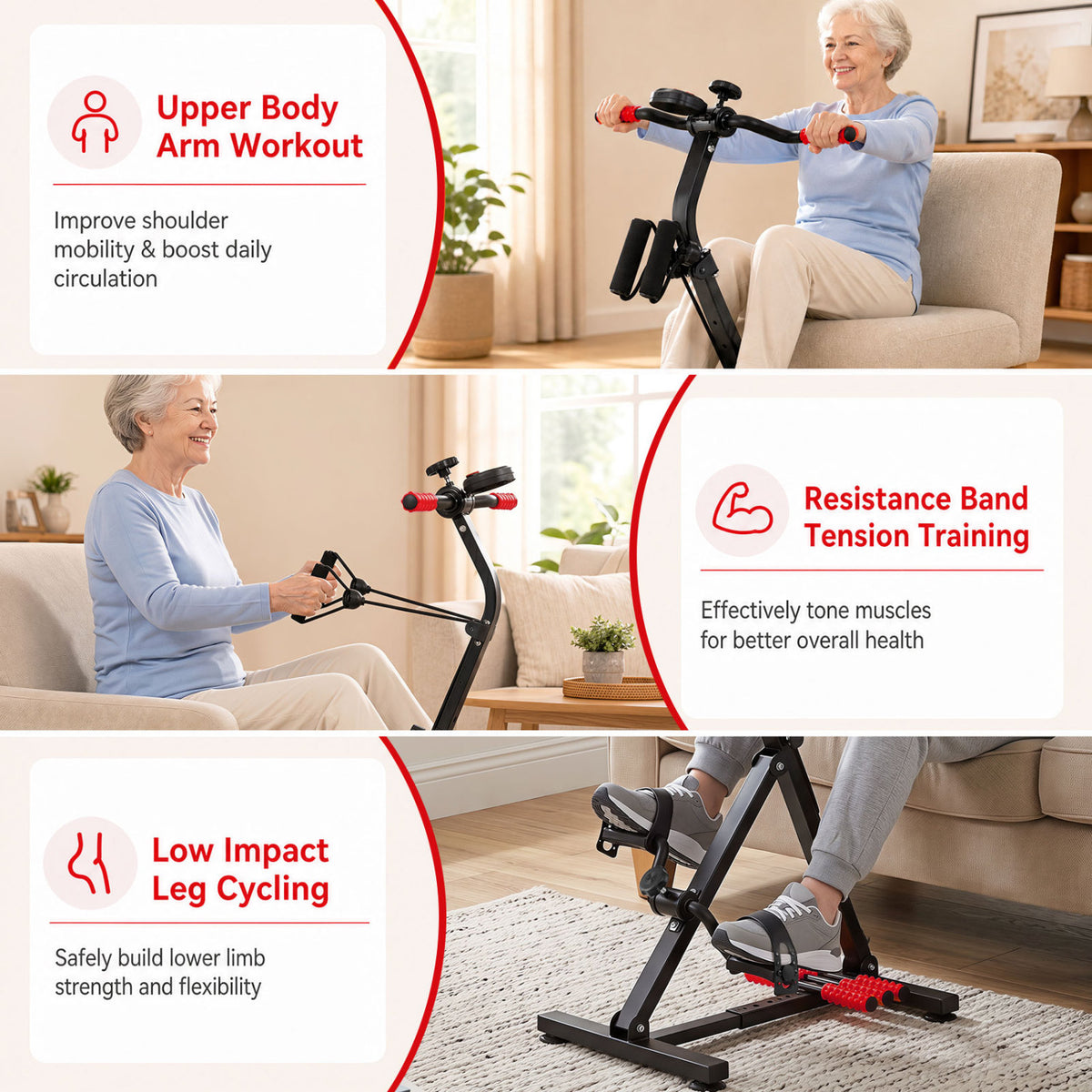 Adjustable LCD Pedal Exercise Bike with Massage-Red
