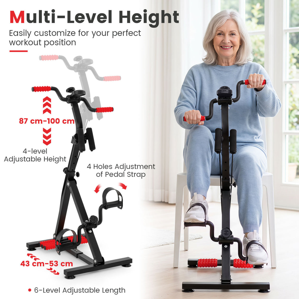 Adjustable LCD Pedal Exercise Bike with Massage-Red