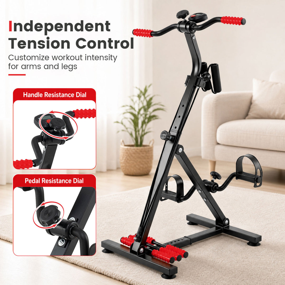 Adjustable LCD Pedal Exercise Bike with Massage-Red