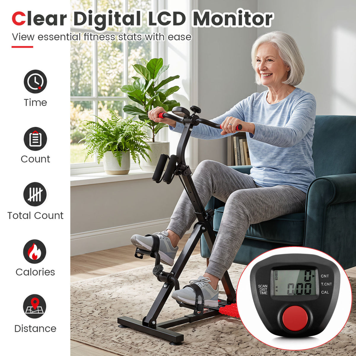 Adjustable LCD Pedal Exercise Bike with Massage-Red
