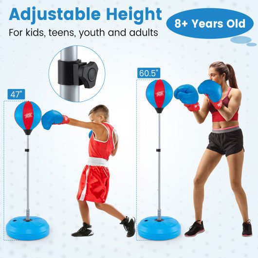 Adjustable Punching Bag with Stand and Boxing Gloves for Both Adults and Kids-Blue