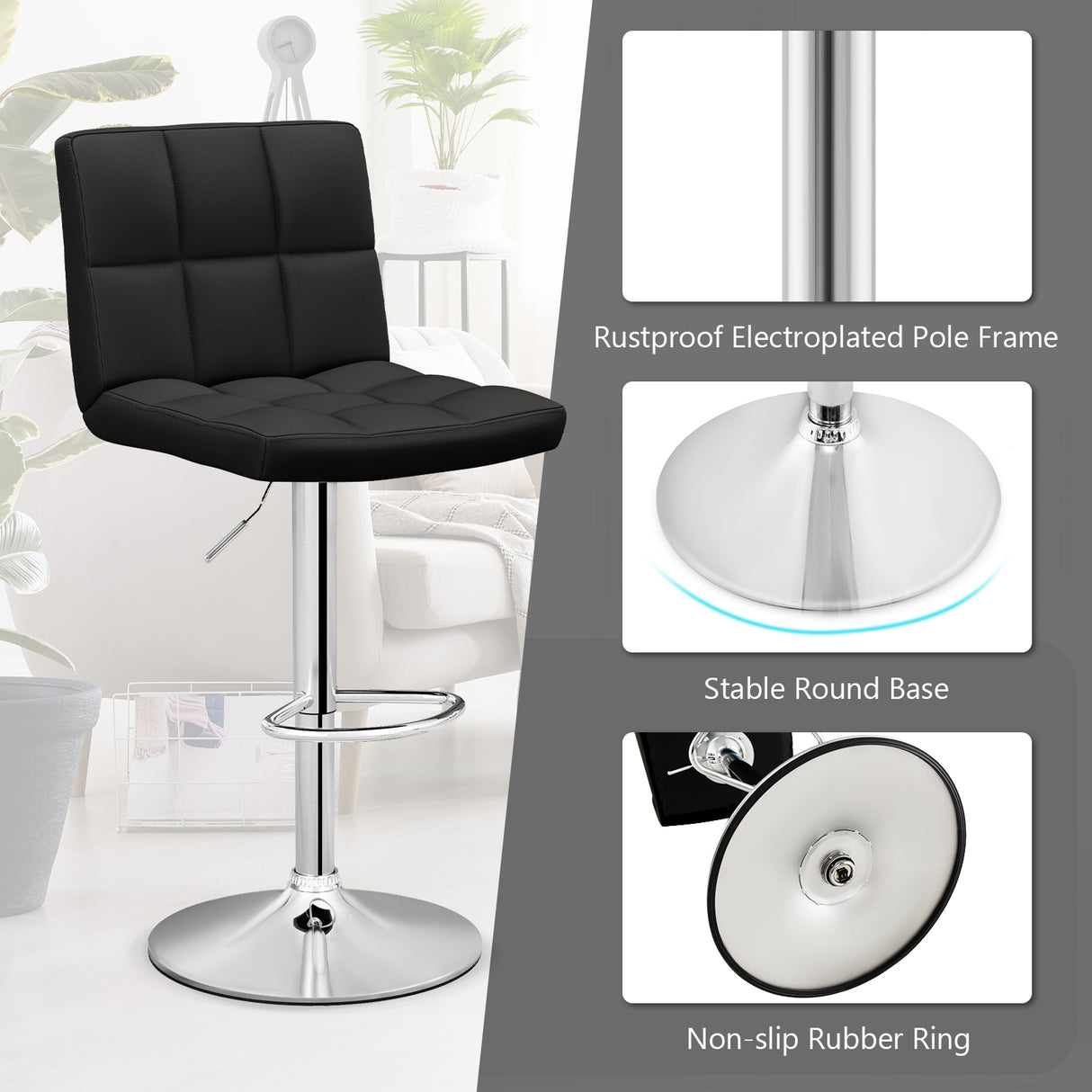 Adjustable Swivel Bar Stool with PU Leather-White
