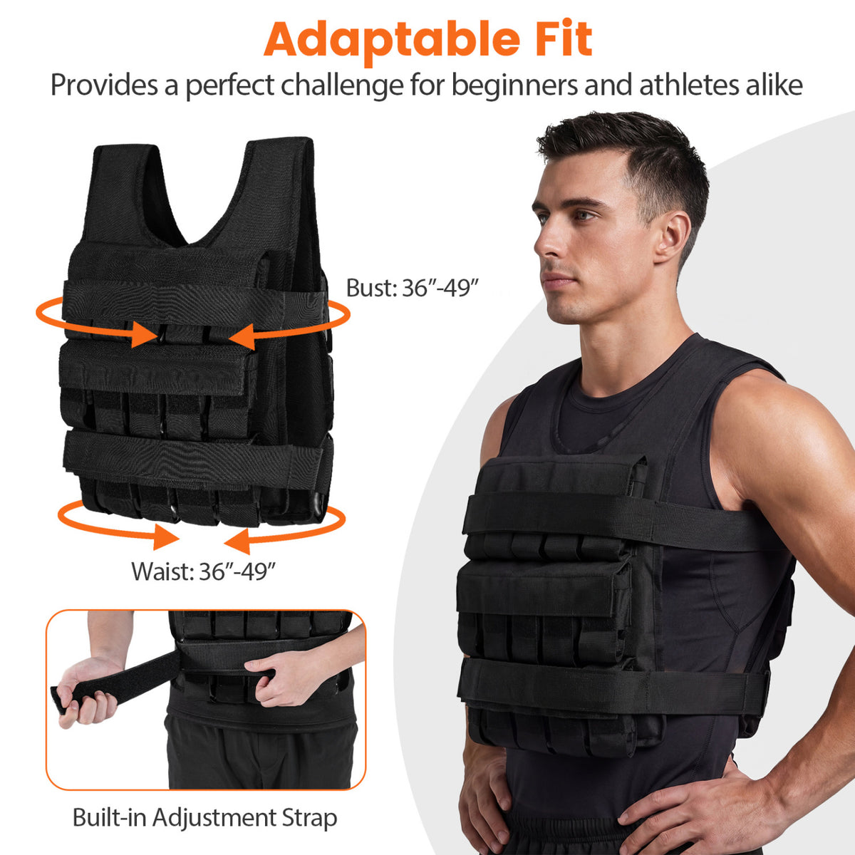 Adjustable Weighted Vest for Men and Women with Removable Iron Weights-66 lbs and M Size
