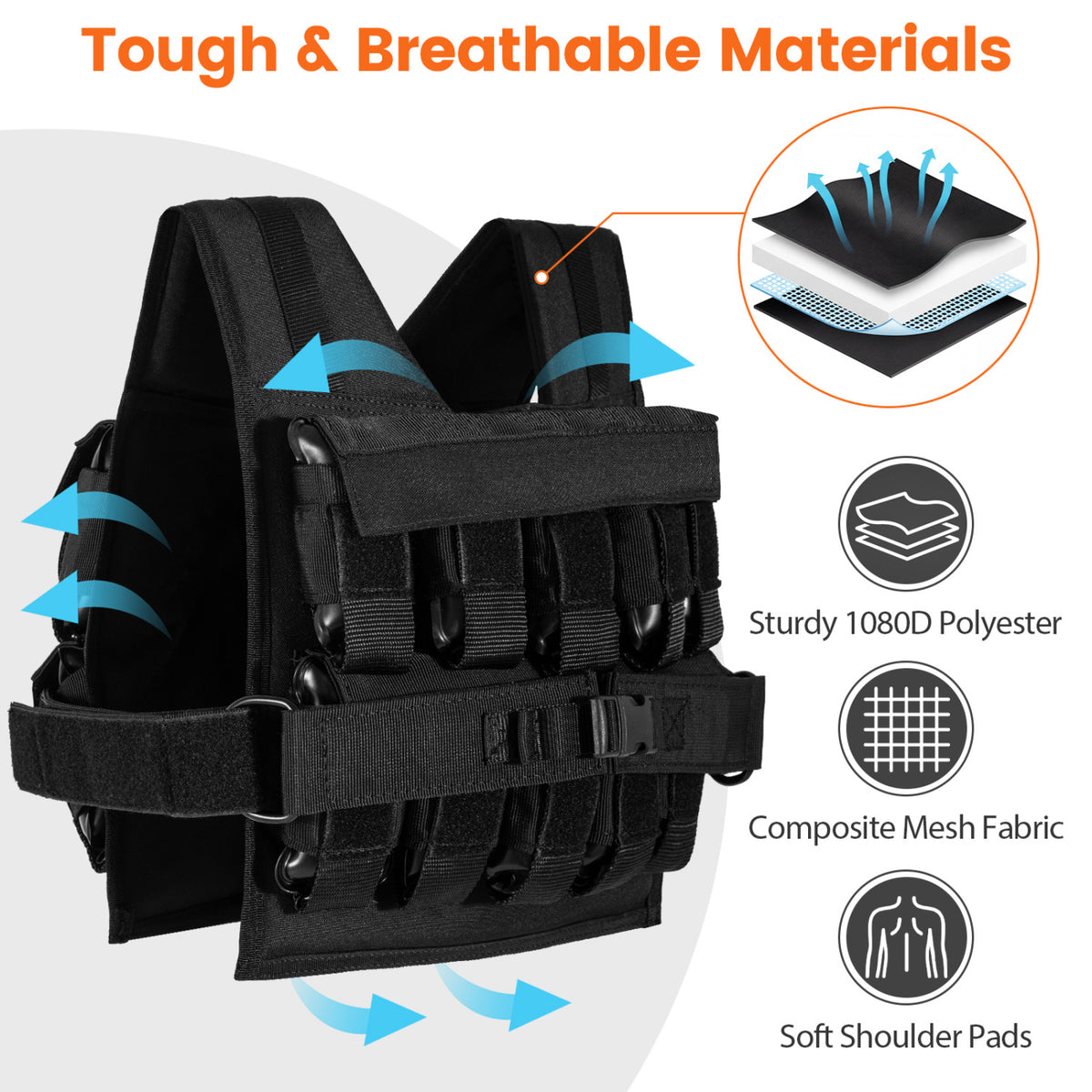 Adjustable Weighted Vest for Men and Women with Removable Iron Weights-44 lbs and L Size