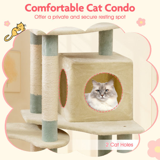49 Inch Tall Multi-Level Aesthetic Floral Kitten Tower with Flower-Shaped Plush Padded Perch-Multicolor