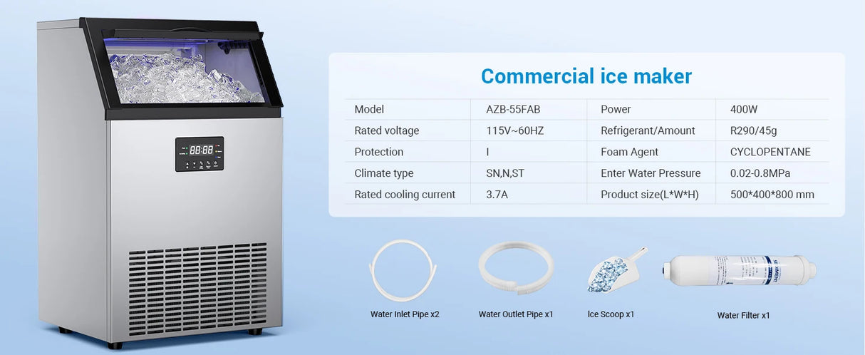 ETL Certified Commercial Ice Maker Machine 160LBS/24H, 45LBS Capacity Freestanding & Under Counter Ice Maker, Clear Ice Cubes