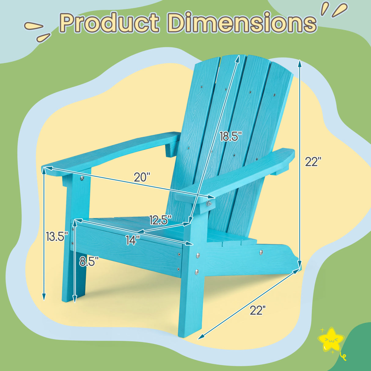 All-Weather HIPS Kid's Adirondack Chair with with High Backrest and Armrests-Turquoise