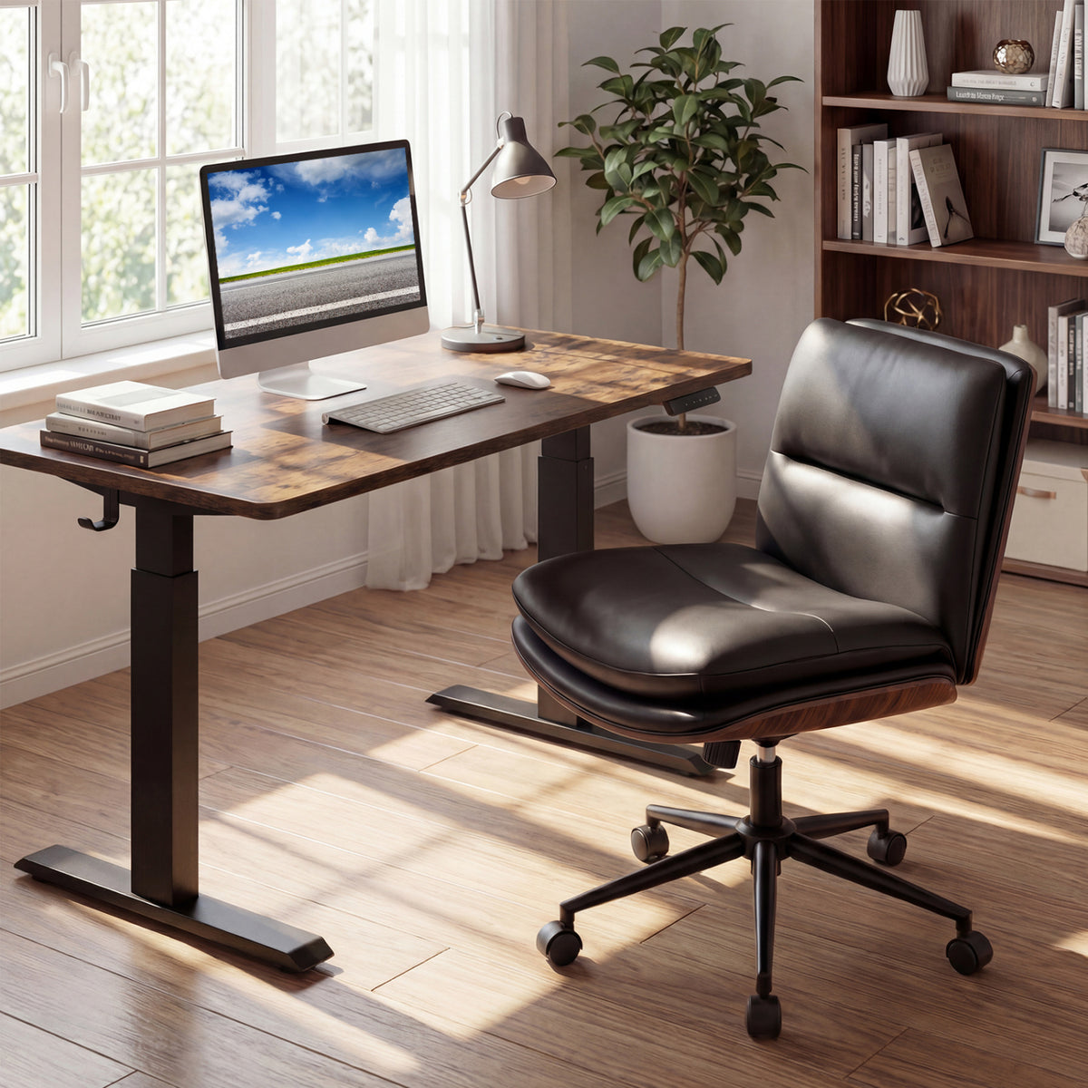 Armless Office Chair with Curved Backrest and Padded Seat-Black