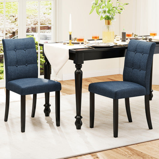 Set of 2 Tufted Dining Chairs Armless with Rubber Wood Legs-Dark Blue