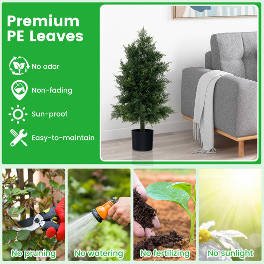 Artificial Cedar Topiary Tree with Plastic Nursery Pot for Porch and Office
