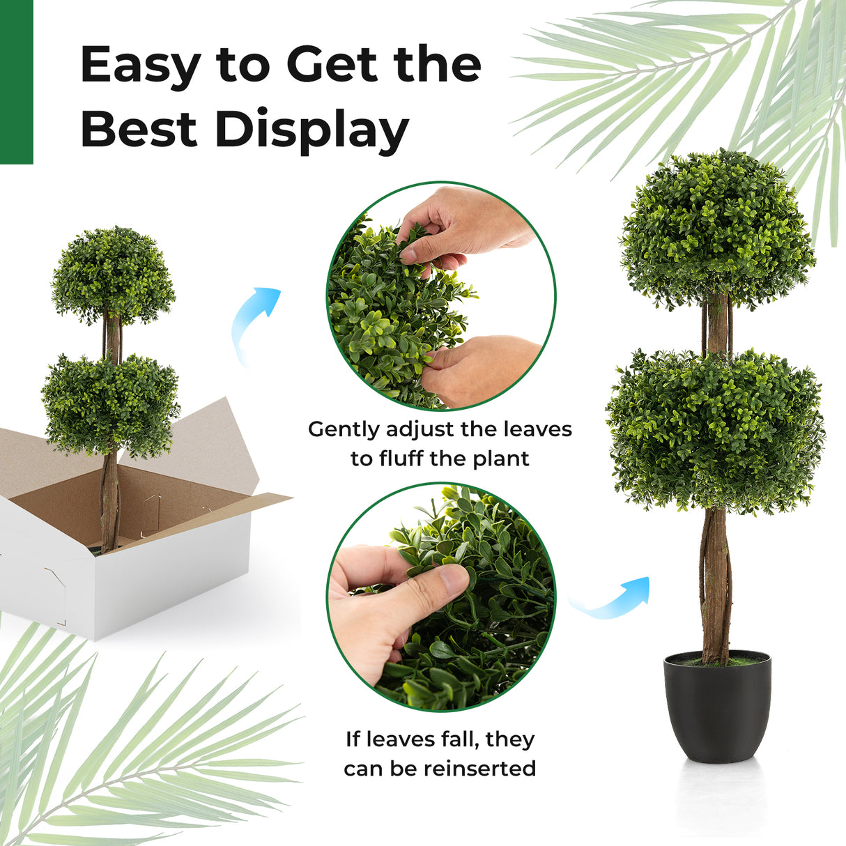 40 Inch Artificial Boxwood Topiary Ball Tree for Front Porch Patio Home-Green