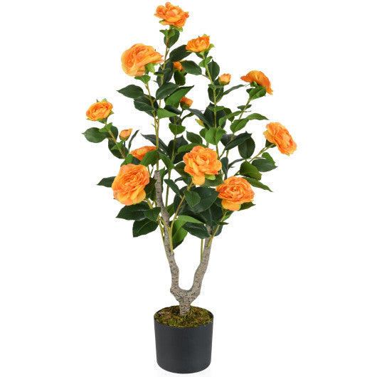 36 Inch Artificial Camellia Tree with Blooming Flower 1 Pack-Orange