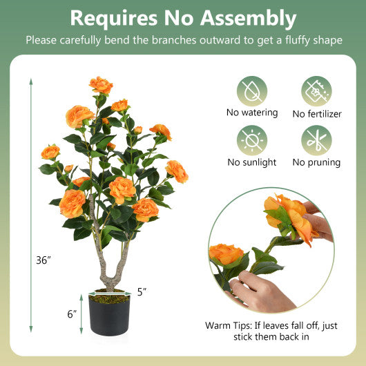36 Inch Artificial Camellia Tree with Blooming Flower 1 Pack-Orange