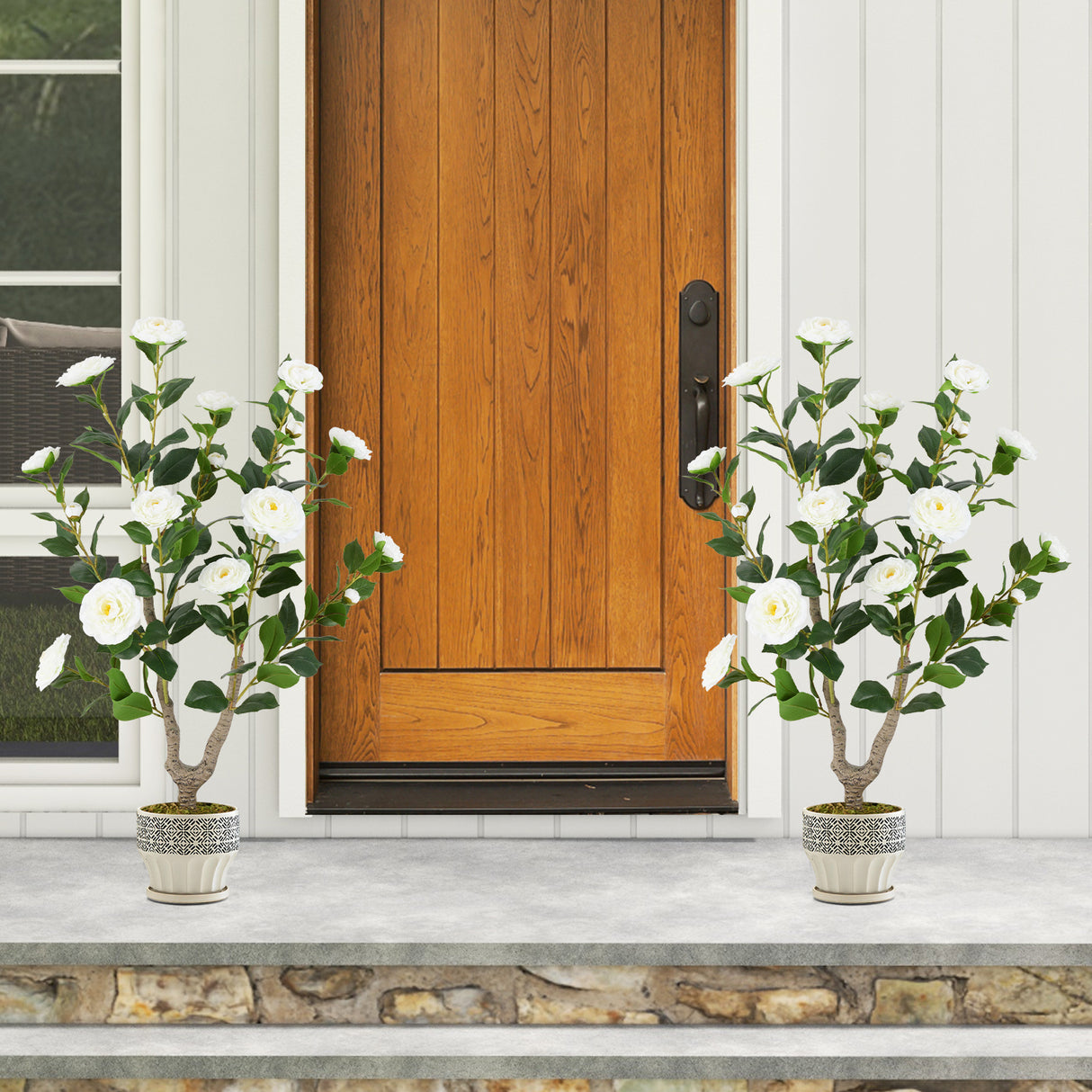 36 Inch Artificial Camellia Tree with Blooming Flower 1 Pack-White