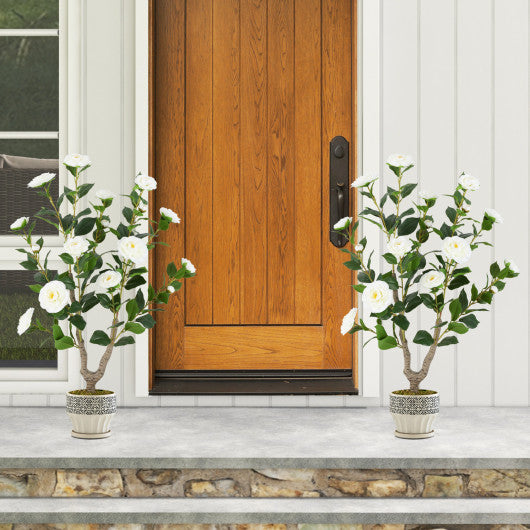 36 Inch Artificial Camellia Tree with Blooming Flower 2 Pack-White