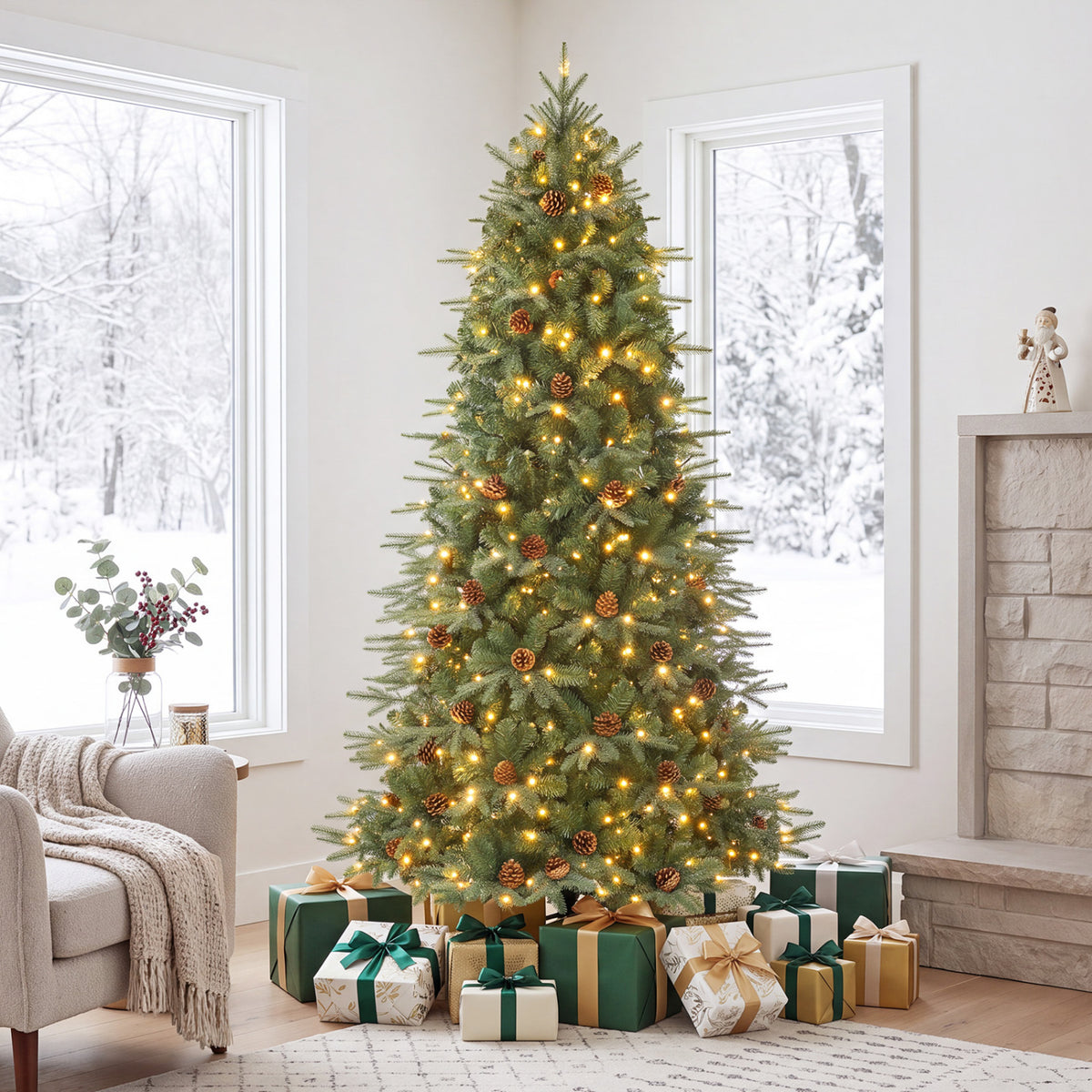 Artificial Christmas Tree with LED Lights and Pine Cones-7'