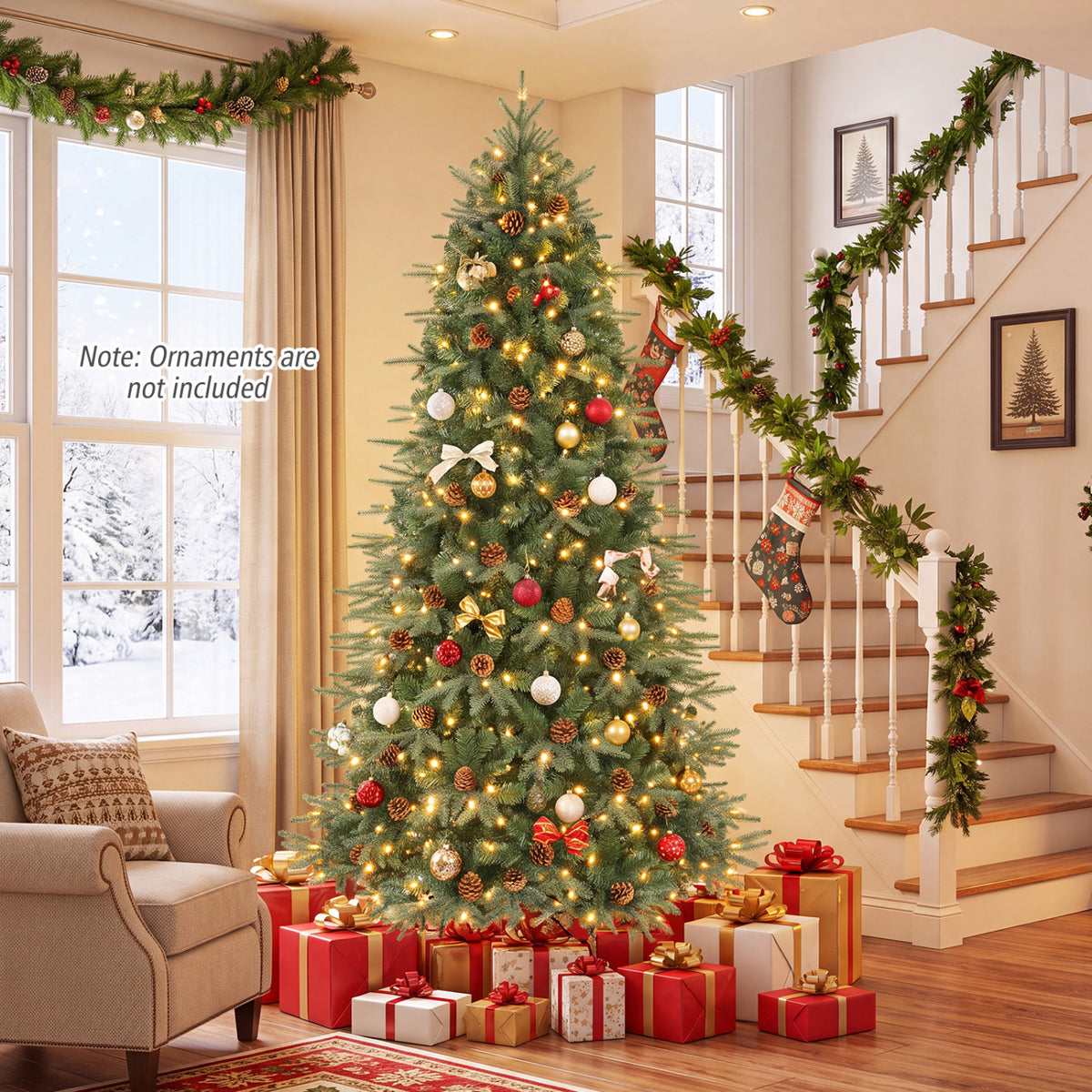 Artificial Christmas Tree with LED Lights and Pine Cones-7'