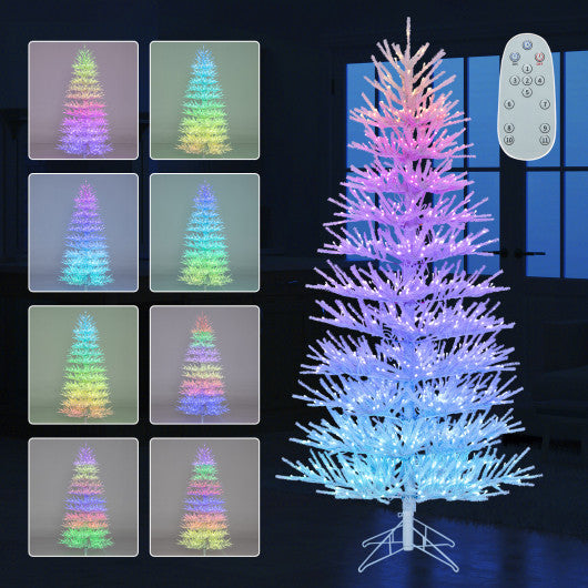7 FT Artificial Pre-lit Christmas Tree Hinged Xmas Tree with 820 Coral-like Branch Tips