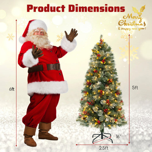 5/7.5/9 FT Pre-Lit Artificial Christmas Tree with 453/1096/1416 PVC and Pine Needles-S