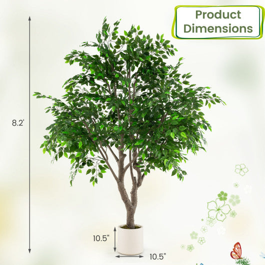 8.2 FT Tall Artificial Ficus Tree Large Faux Greenery Tree with Leaves