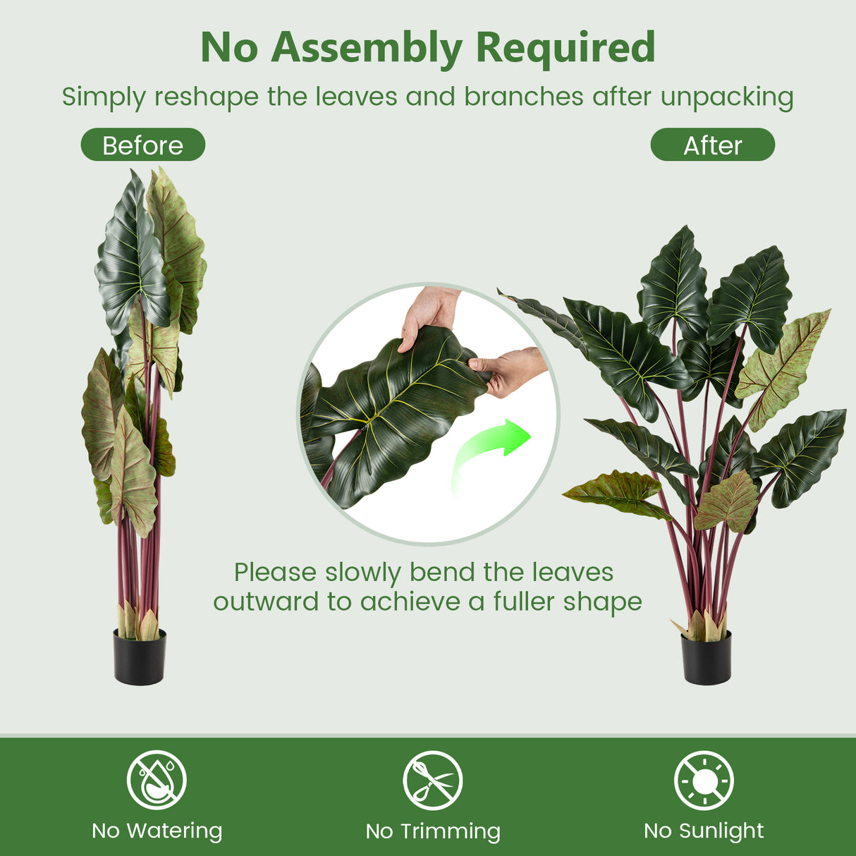 Artificial Rainbow Taro Tree 63" Tall with 11 Faux Leaves-2 Pack