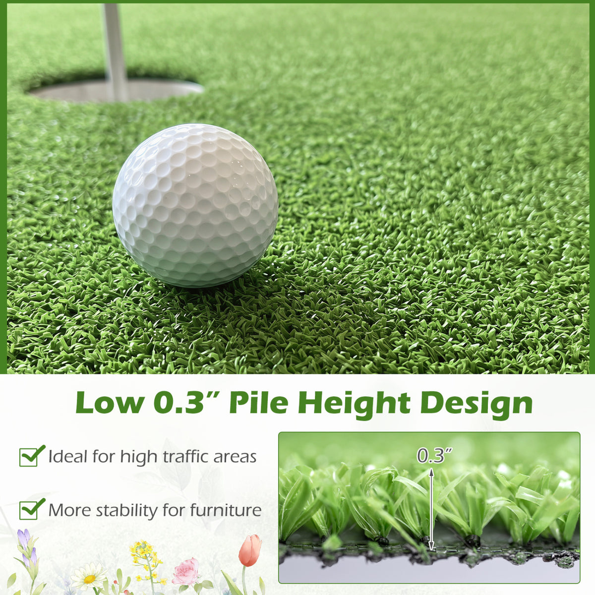Artificial Turf Rug with Low 0.3 inch Pile Height-M