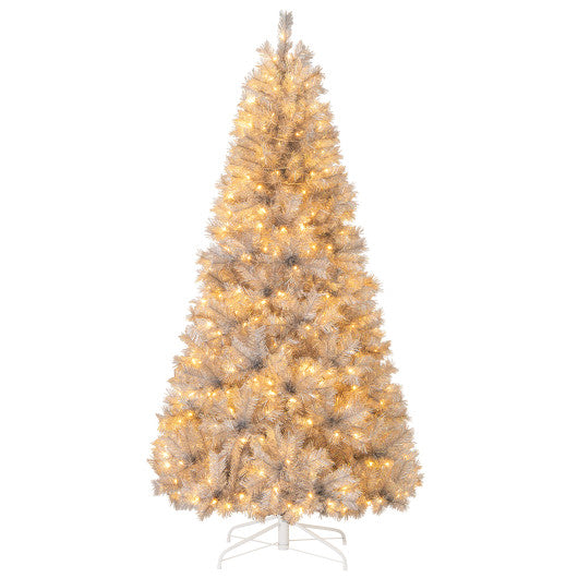 Artificial Xmas Tree with Branch Tips and Warm White LED Lights-7FT