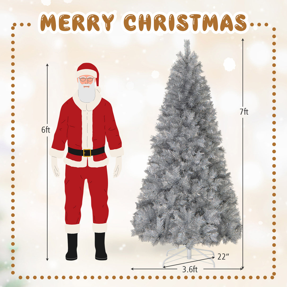 Artificial Xmas Tree with Branch Tips and Warm White LED Lights-7FT