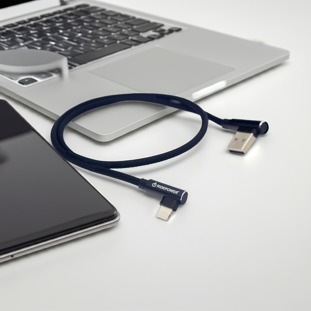 18" Fast Charging and Data Phone Cable 90-degree USB to Lightning by GloDea