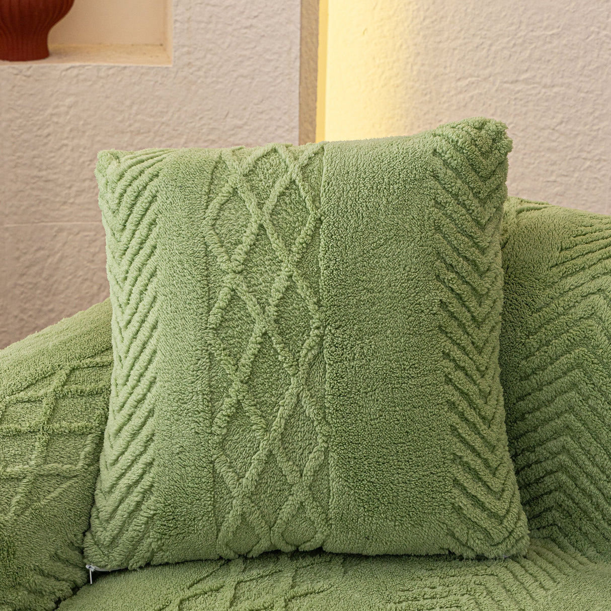 Plush Fleece Sofa Cover with 3D Cable Knit Texture Soft Cozy Warm Sofa Throw Blanket