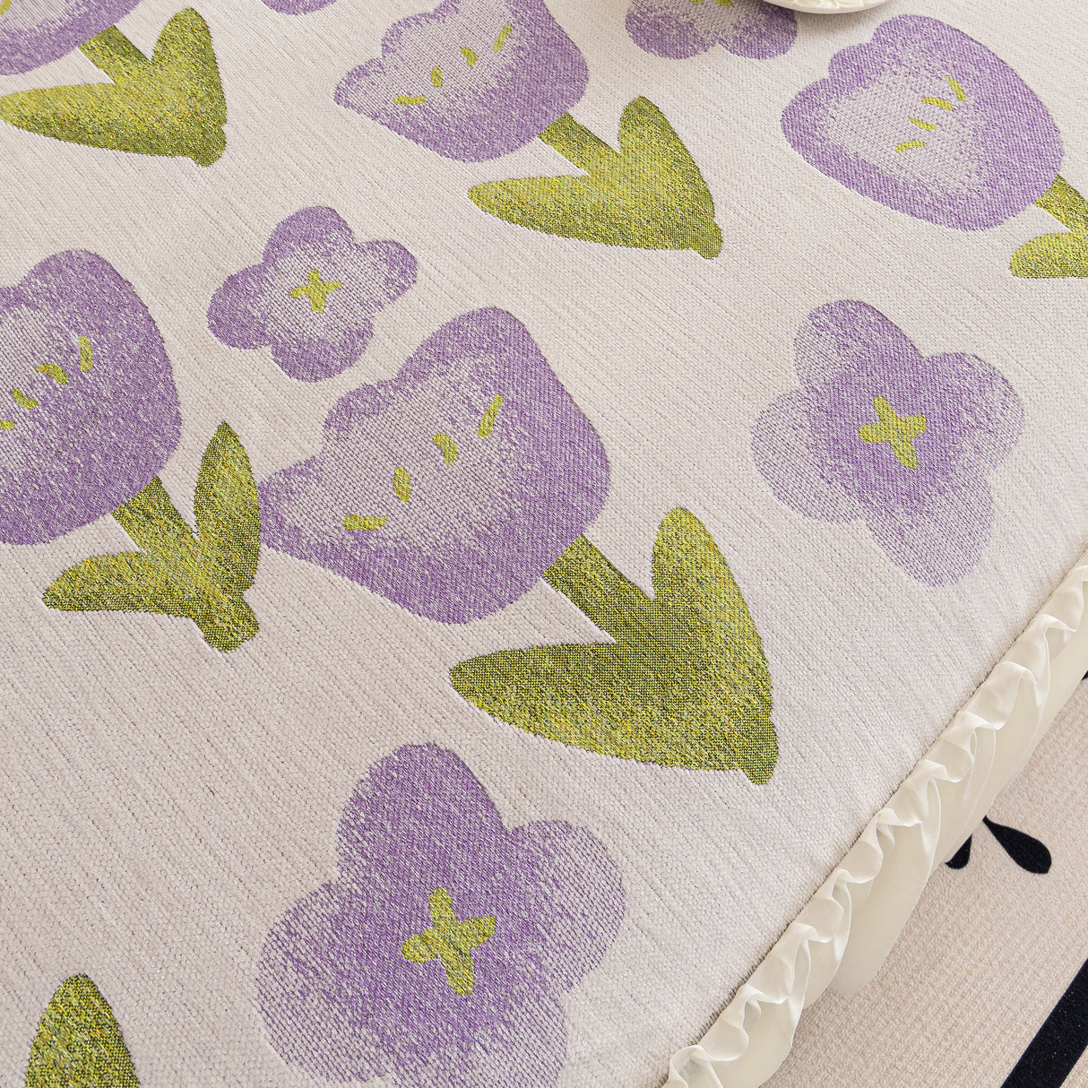 Ruffled Sweet Floral Sofa Cover with Skirt, Soft and Decorative Couch Throw Cover