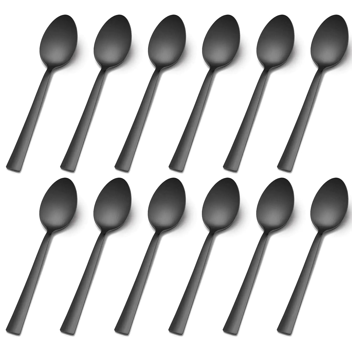 Matte Black Dinner Spoons Set of 12 E-far 7.9 Inch Stainless Steel Soup Spoons Tablespoons for Home Kitchen or Restaurant Non-toxic & Mirror Polished Squared Edge & Dishwasher Safe