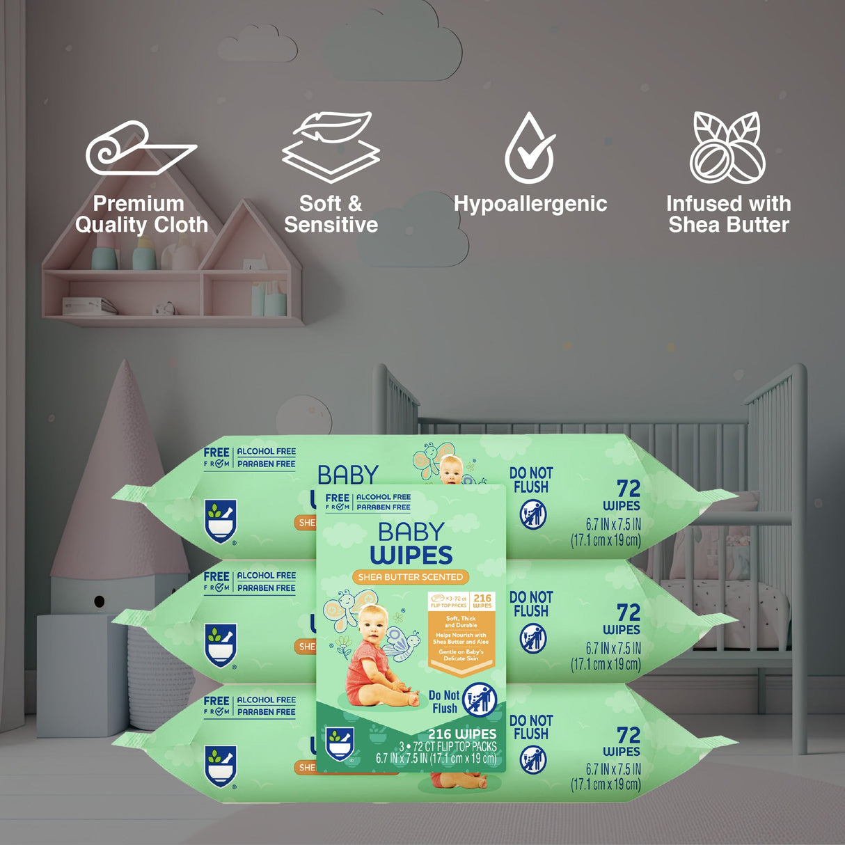 Baby Wipes – Aloe Vera & Shea Butter Infused | 99% Water-Based | Resealable Pack for Sensitive Skin by Pursonic