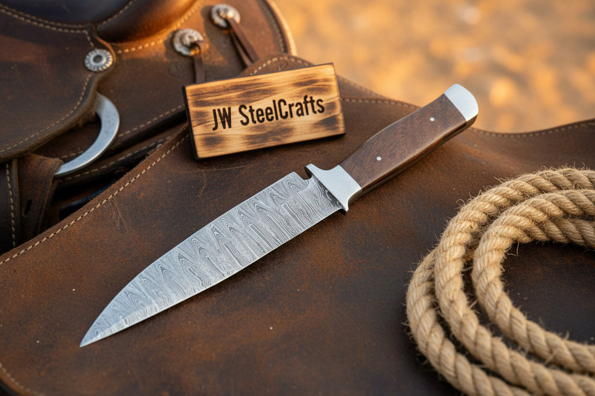 European Carving Knife Damascus Blade Wooden Handle Fixed Blade Tool