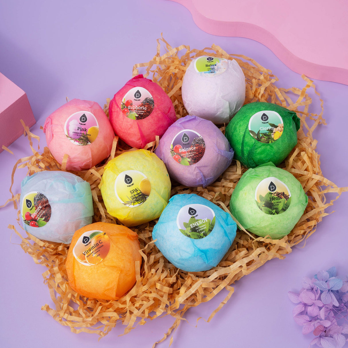 10 Pcs of Handmade, Natural and Organic Bath Bombs by Pursonic