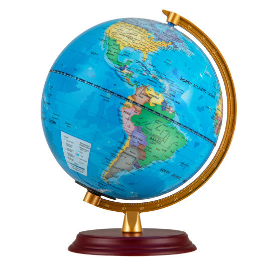 8 Inch Illuminated World Globe Night Light up Globe Lamp with Wooden Stand and HD Map-Blue