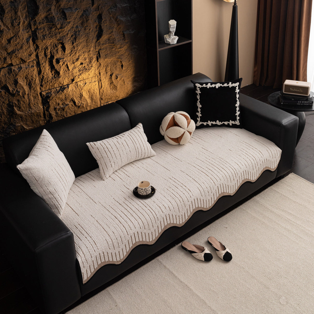 Textured Sofa Seat Cover with Wave Edge – Non-Slip, Washable Couch Throw Protector