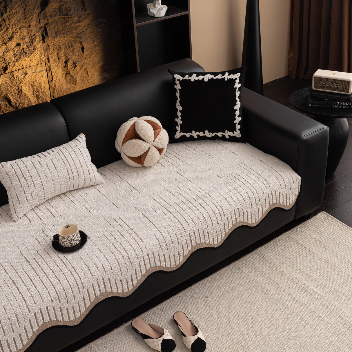 Textured Sofa Seat Cover with Wave Edge – Non-Slip, Washable Couch Throw Protector