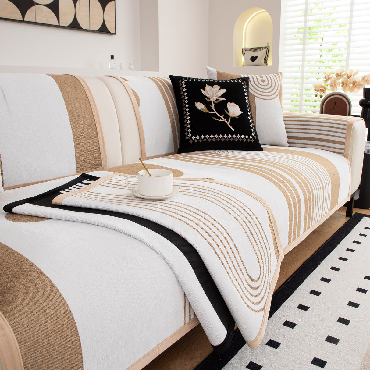 Modern Geometric Sofa Cover - Thick Woven, Pet Friendly, Stylish Couch Protector