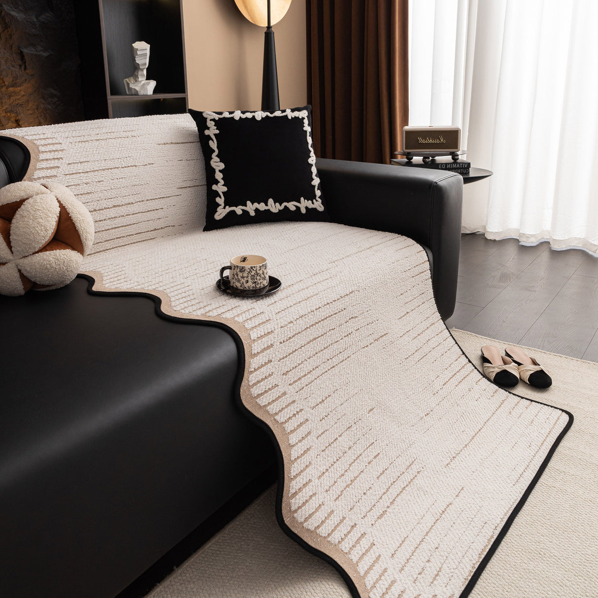 Textured Sofa Seat Cover with Wave Edge – Non-Slip, Washable Couch Throw Protector