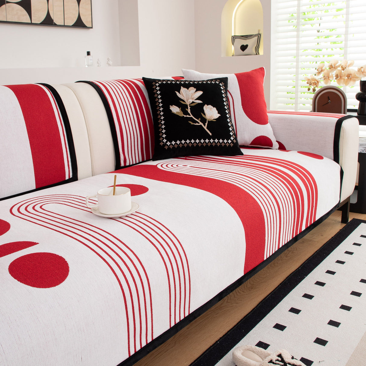 Modern Geometric Sofa Cover - Thick Woven, Pet Friendly, Stylish Couch Protector