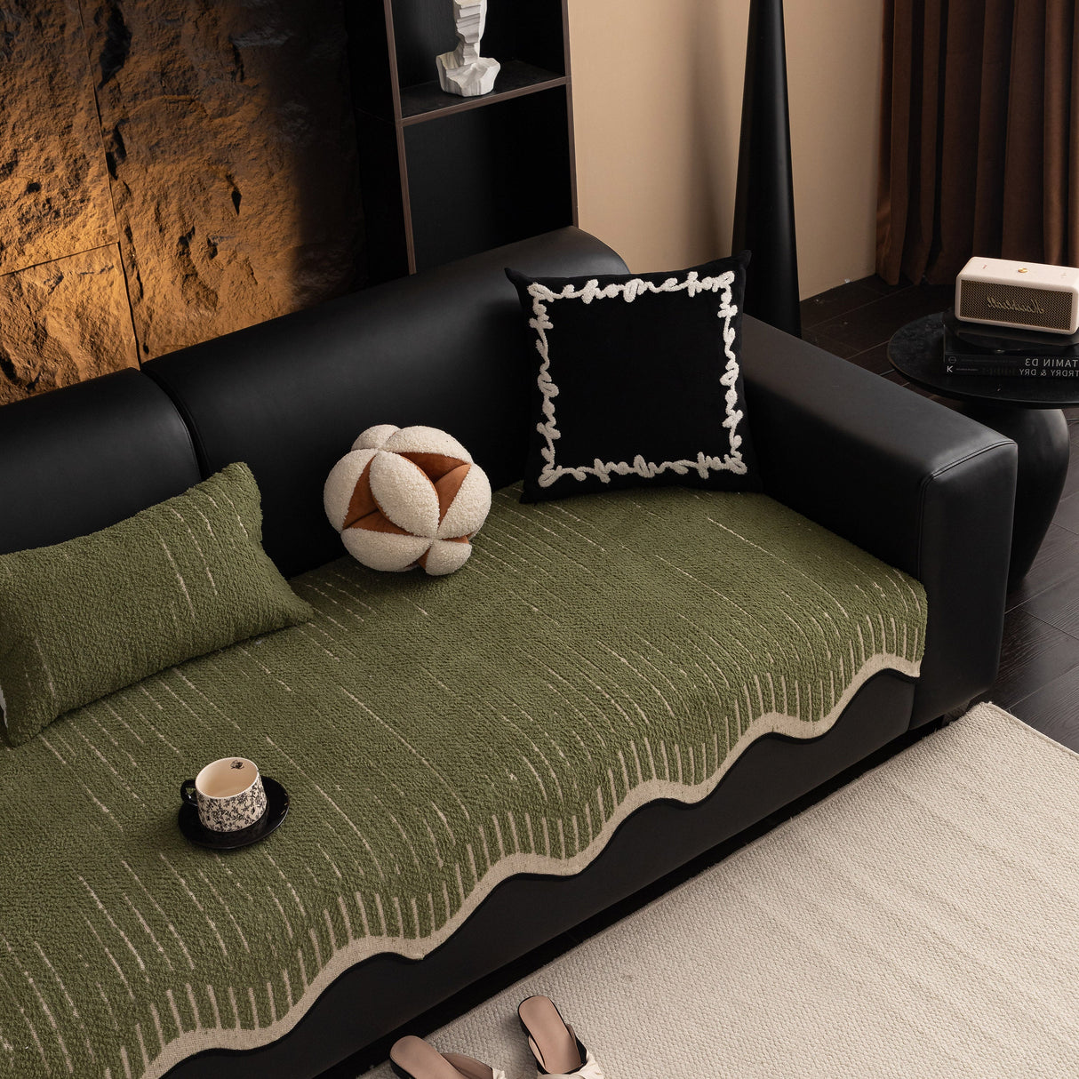 Textured Sofa Seat Cover with Wave Edge – Non-Slip, Washable Couch Throw Protector